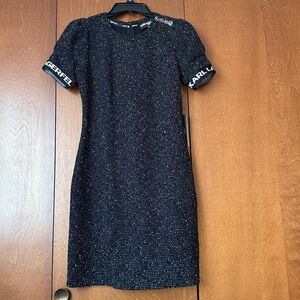 Karl Lagerfeld Black & White Tweed Mini Dress NWT Sz 2  Ret $138